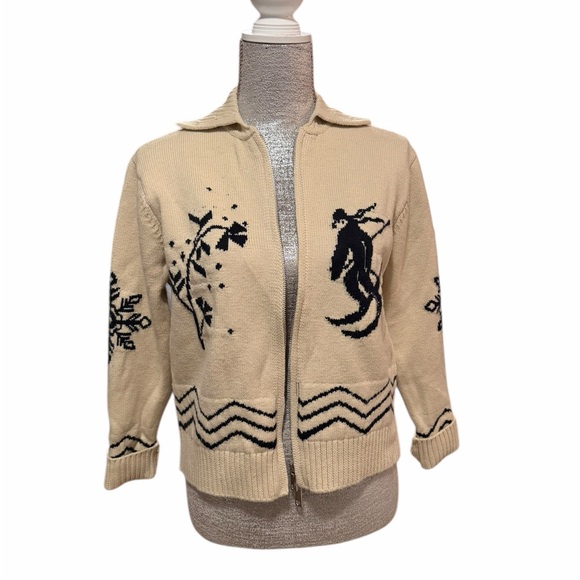 Women's Cream and Black Patterned Sweater Ski/Alpine vintage style - Picture 1 of 6